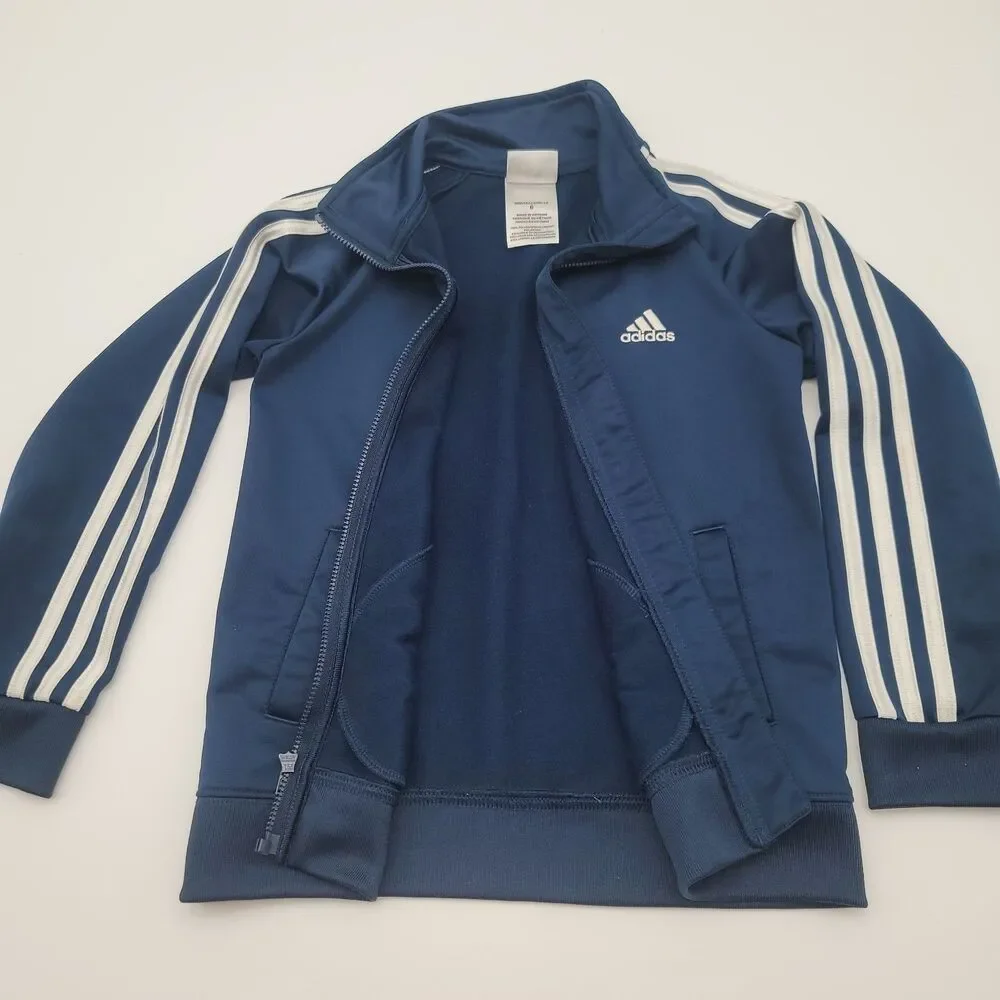 Adidas Boys Size 6 Blue Full Zip 3-stripes Track Jacket in Poly Woven Mock Neck